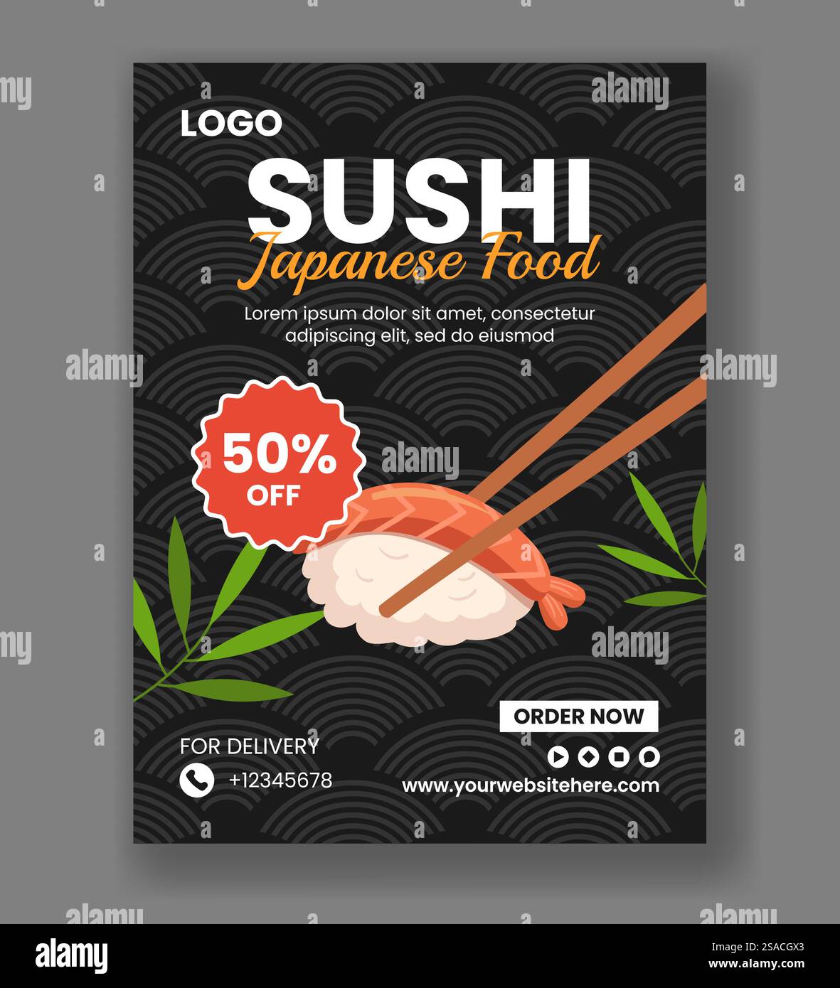 Sushi Japanese Food vertical Poster Flat Cartoon Hand Drawn Templates illustration de fond Illustration de Vecteur