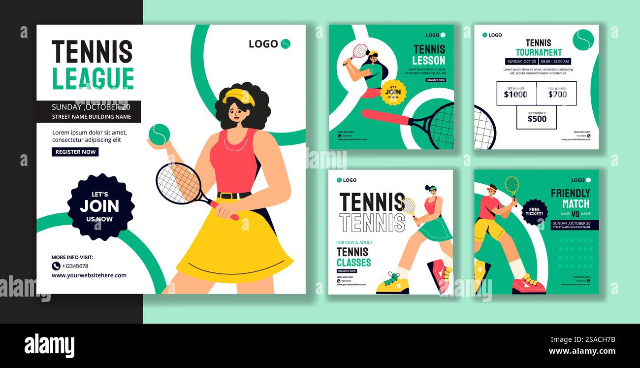 Tennis Player Sport médias sociaux Post Flat Cartoon Hand Drawn Templates illustration de fond Illustration de Vecteur