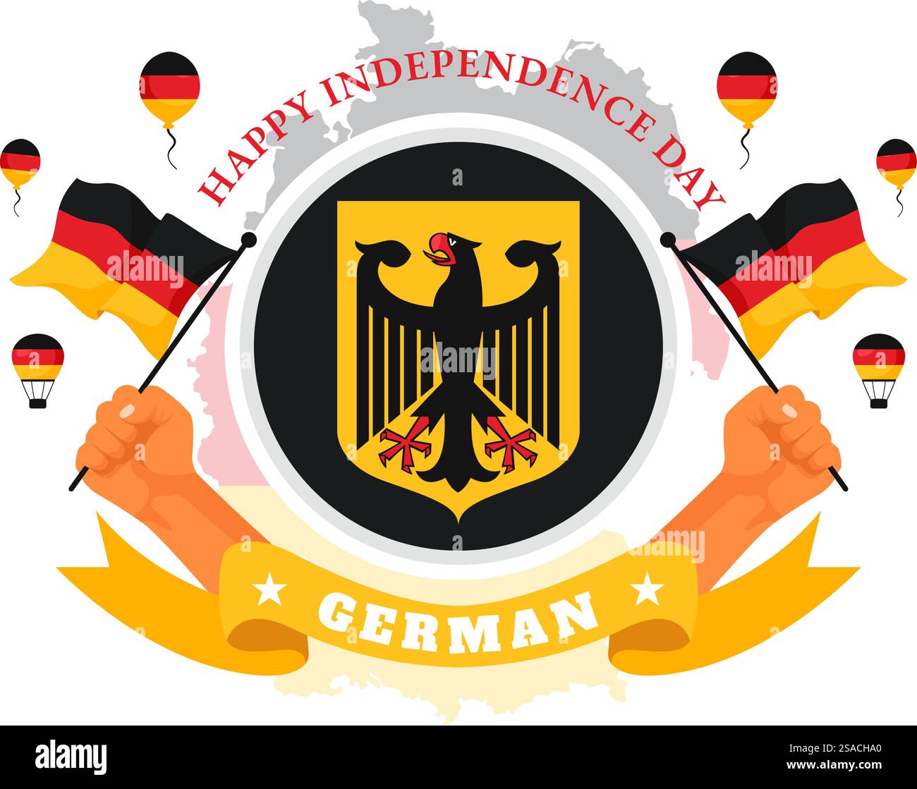 Illustration vectorielle du jour de l'unité allemand le 3 octobre mettant en vedette le drapeau allemand et les monuments nationaux dans un fond de style plat pour les vacances Illustration de Vecteur
