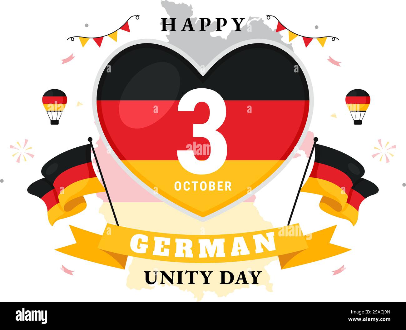 Illustration vectorielle du jour de l'unité allemand le 3 octobre mettant en vedette le drapeau allemand et les monuments nationaux dans un fond de style plat pour les vacances Illustration de Vecteur
