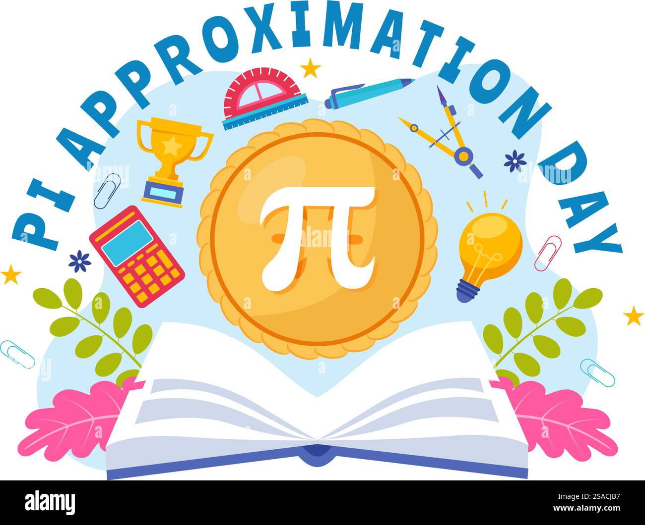 Pi approximation Day Vector illustration le 22 juillet avec des constantes mathématiques, des lettres grecques ou une tarte sucrée cuite en fond de dessin animé plat Illustration de Vecteur