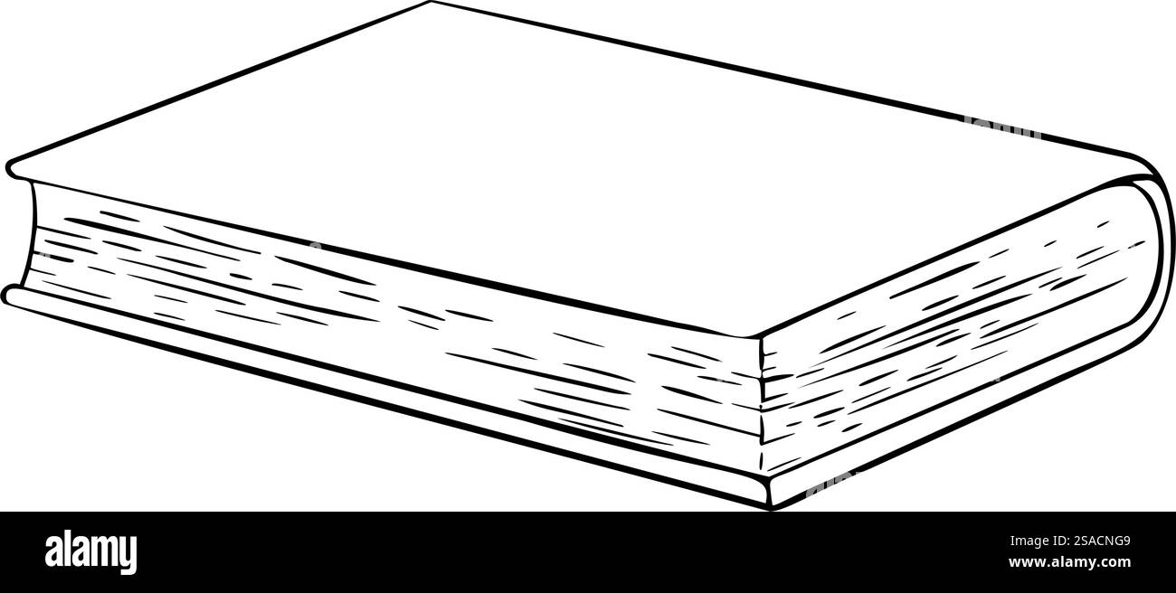 Livre peint par des encres noires dans un style de contour. Dessin d'illustration vectorielle dessiné à la main du manuel scolaire et du cahier. Empilez des livres de sorts vintage et Illustration de Vecteur