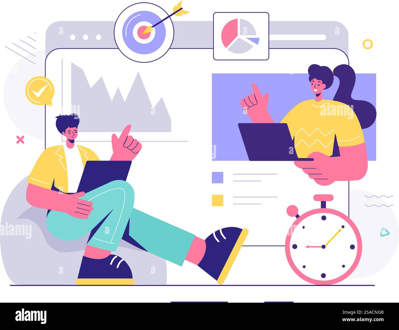 ERP Enterprise Resource Planning System illustration vectorielle avec intégration commerciale, productivité et amélioration de l'entreprise sur un fond plat Illustration de Vecteur