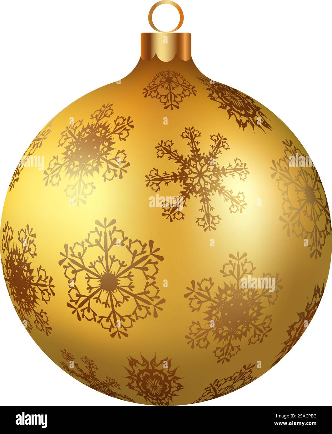 Boule de verre dorée de décoration de Noël ornée de flocons de neige. Élément de design festif pour les vacances d'hiver, les événements, les remises et les ventes. Illustration vectorielle. Illustration de Vecteur