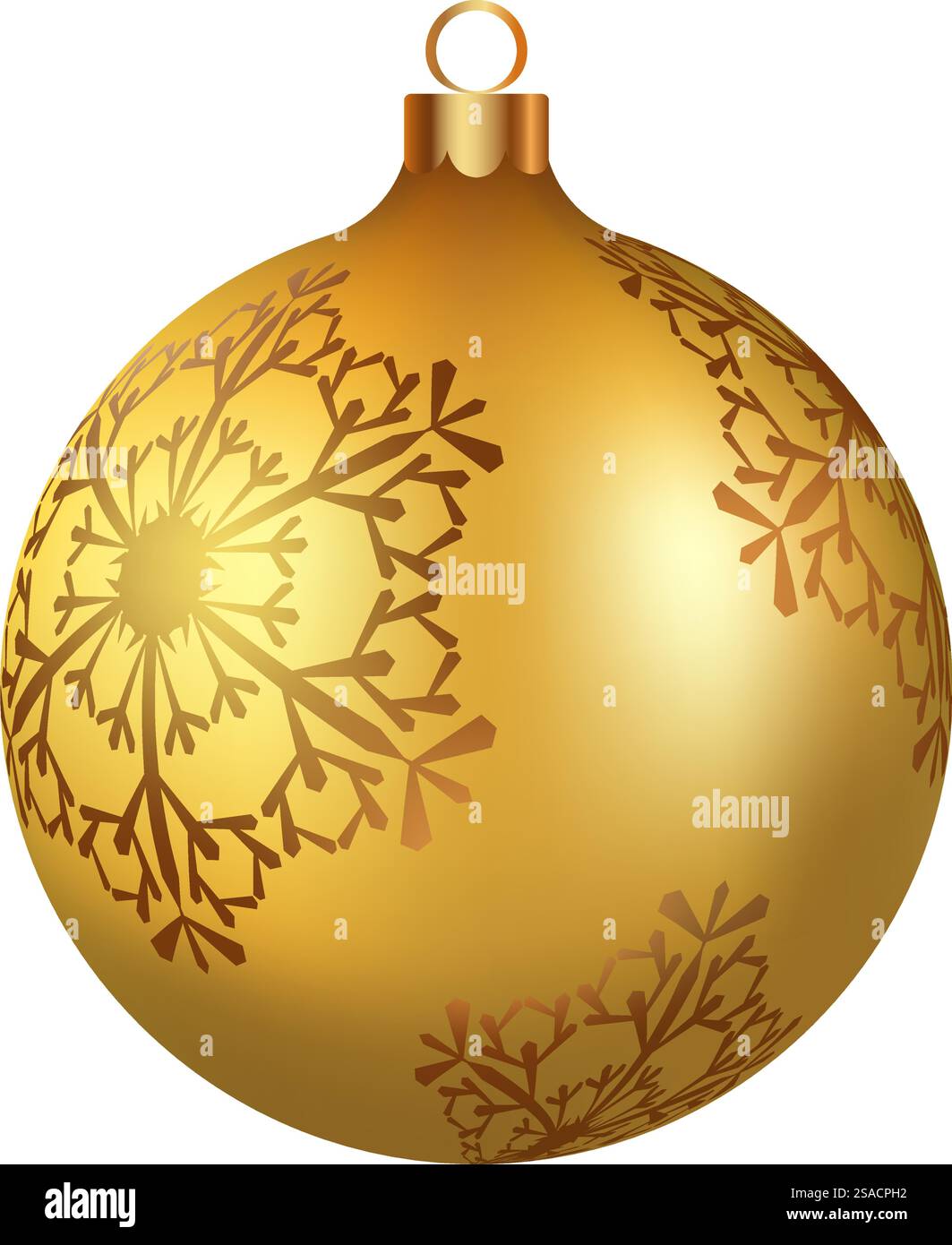 Boule de verre dorée de décoration de Noël ornée de flocons de neige. Élément de design festif pour les vacances d'hiver, les événements, les remises et les ventes. Illustration vectorielle. Illustration de Vecteur