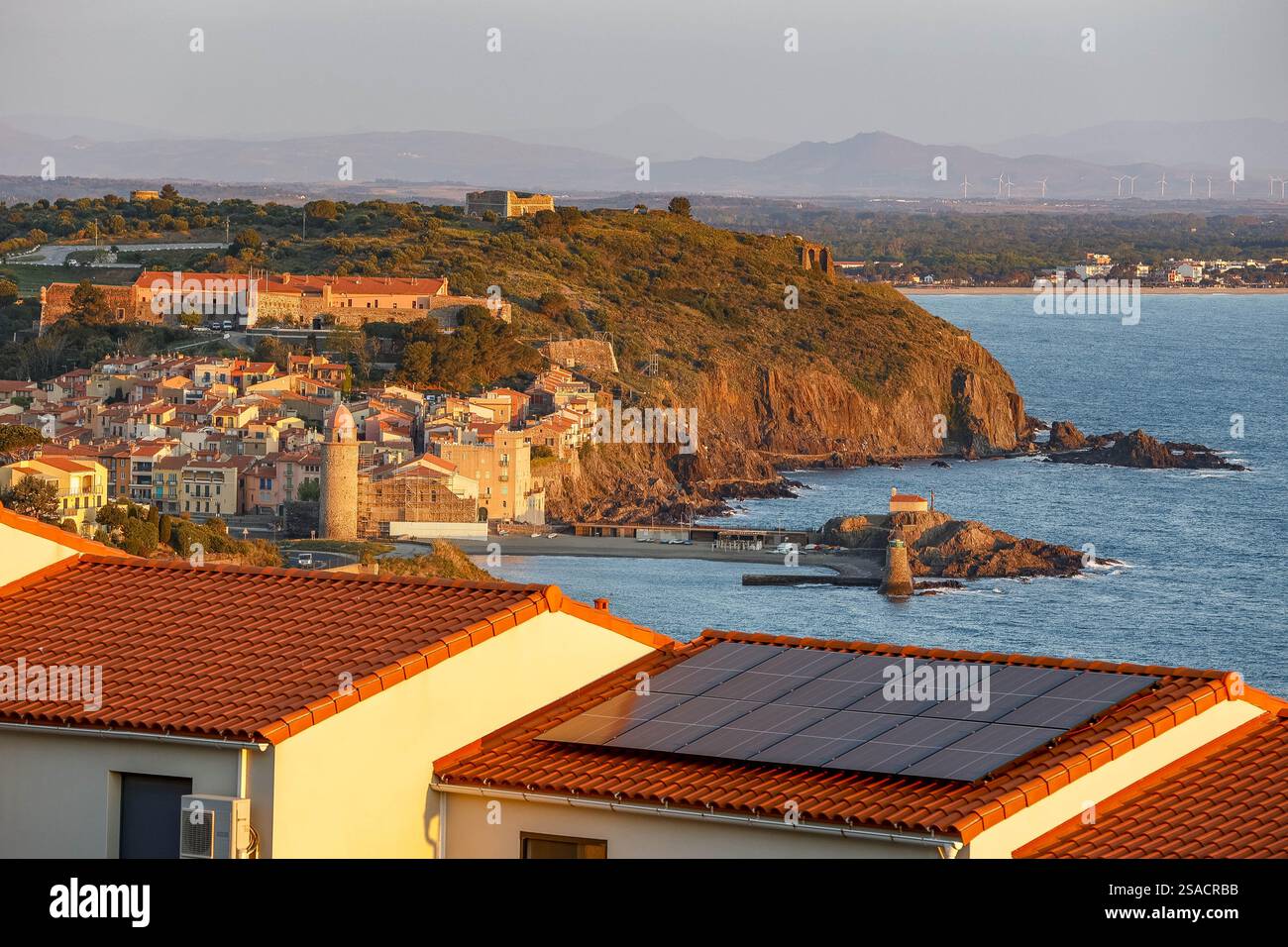 Vue à l'aube de Collioure, Pyrénées-Orientales, France Banque D'Images