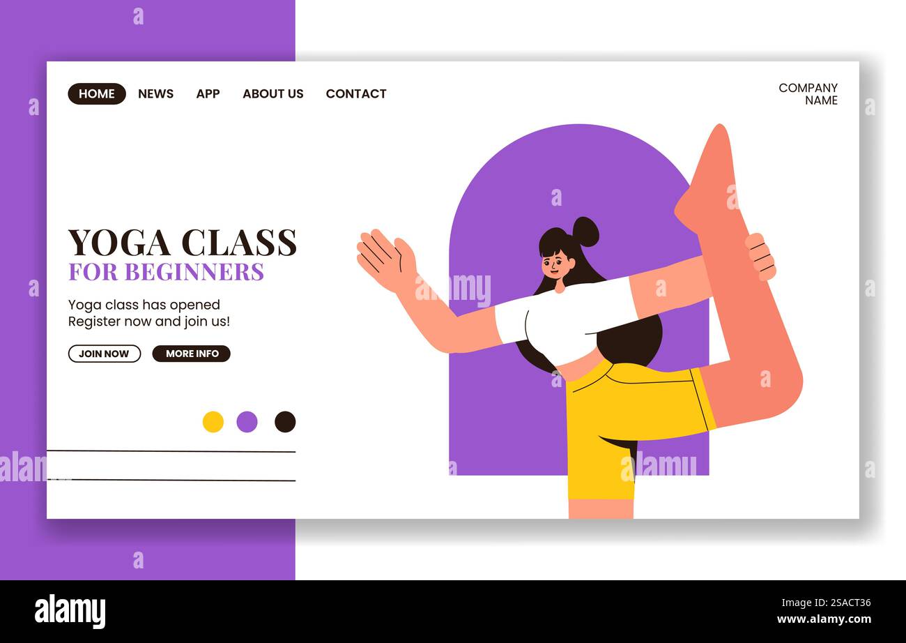 Modèles de page d'accueil de médias sociaux de yoga relaxant dans le style Cartoon Flat Illustration de Vecteur