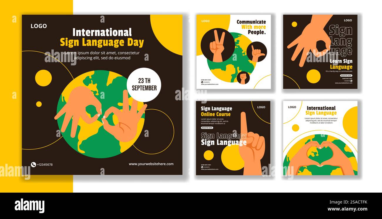 Jour des langues des signes médias sociaux Afficher plat dessin animé modèles dessinés à la main illustration d'arrière-plan Illustration de Vecteur