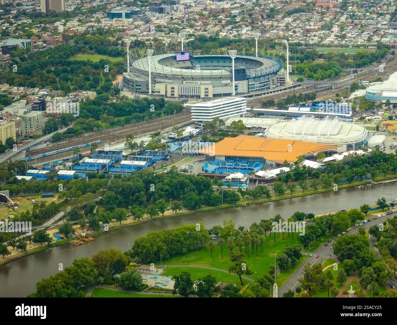 Melbourne, Australie - 1er juillet 2016 : vue aérienne de Margaret court Arena et d'autres courts de tennis pour accueillir l'Open d'Australie Banque D'Images