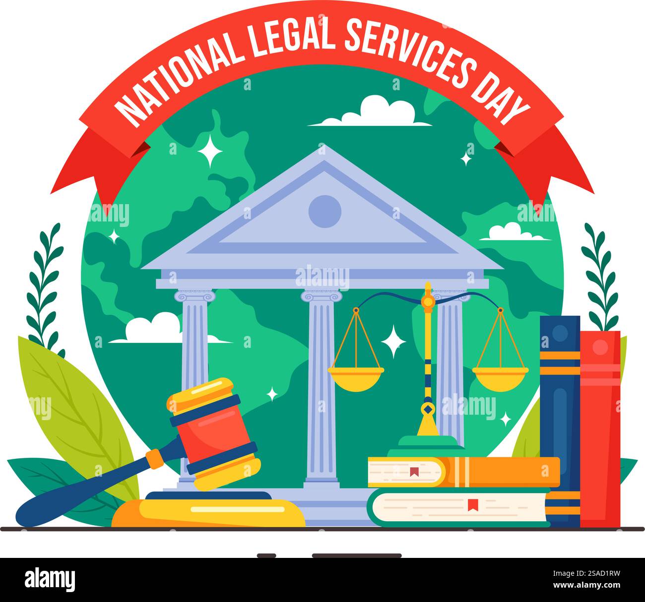 Journée nationale des services juridiques illustration vectorielle présentant des échelles et des livres de droit à la justice et à l'égalité des droits pour tous dans la société en arrière-plan Illustration de Vecteur