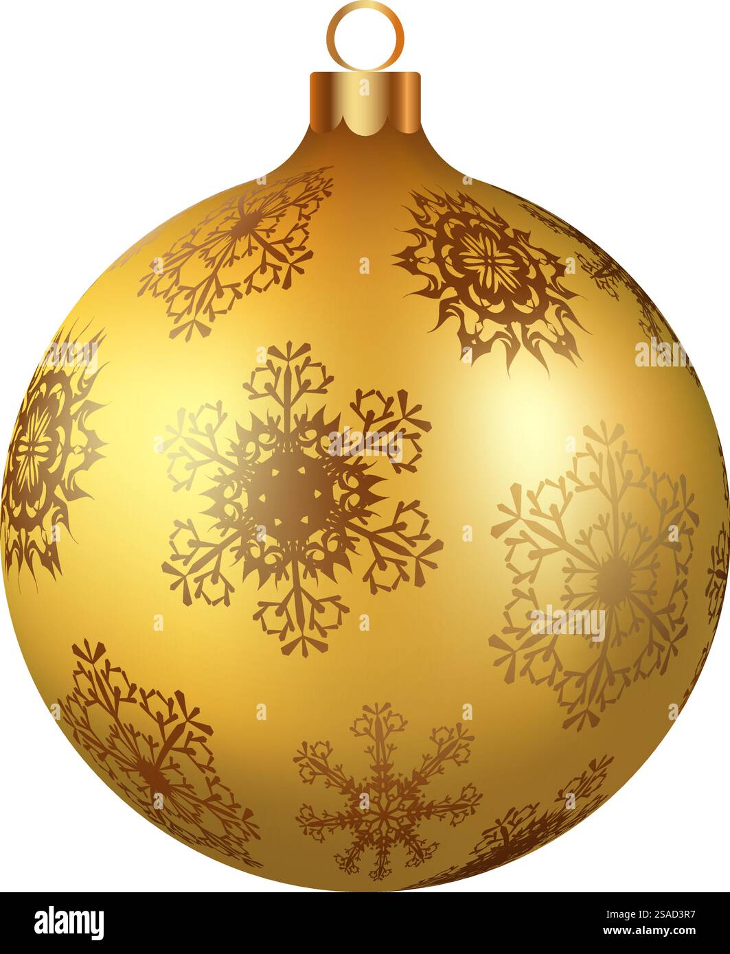 Boule de verre dorée de décoration de Noël ornée de flocons de neige. Élément de design festif pour les vacances d'hiver, les événements, les remises et les ventes. Illustration vectorielle. Illustration de Vecteur