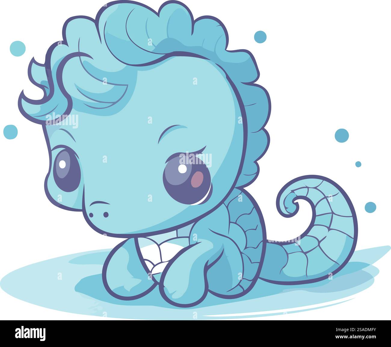 Mignon bébé bleu de dessin animé avec les yeux bleus assis dans l'eau Illustration de Vecteur