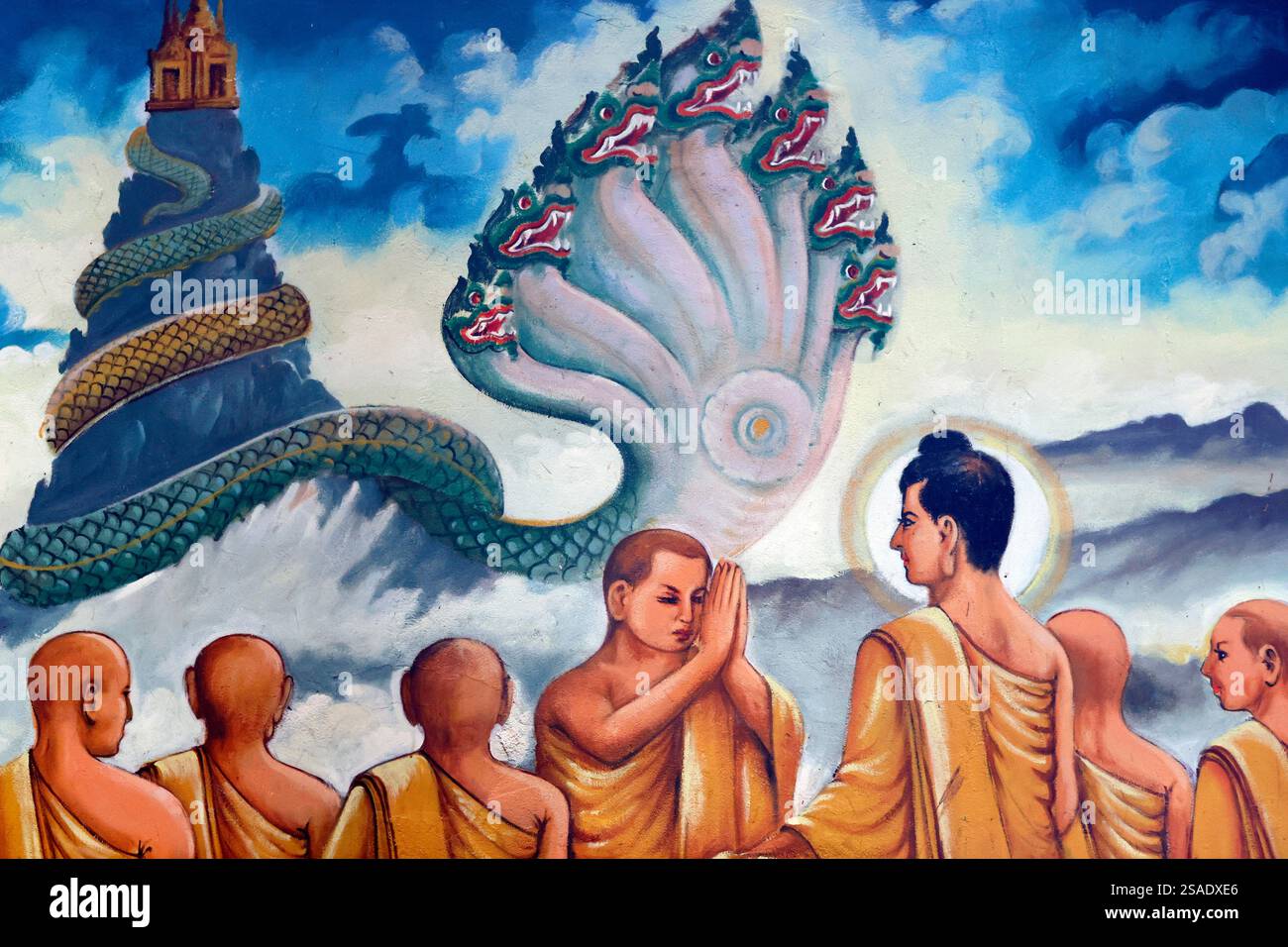 Pagode Monivongsa Bopharam. Bouddha avec disciples, enseignement. Bac lieu. Vietnam. . Banque D'Images Pagode Monivongsa Bopharam. Bouddha avec disciples, enseignement. Bac lieu. Vietnam. . Banque D'Images
