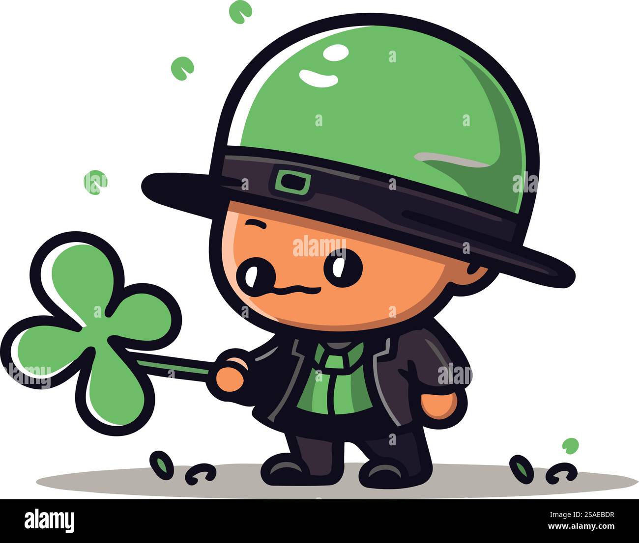 Mignon Leprechaun tenant Clover St. Illustration vectorielle de dessin animé Patricks Day Illustration de Vecteur