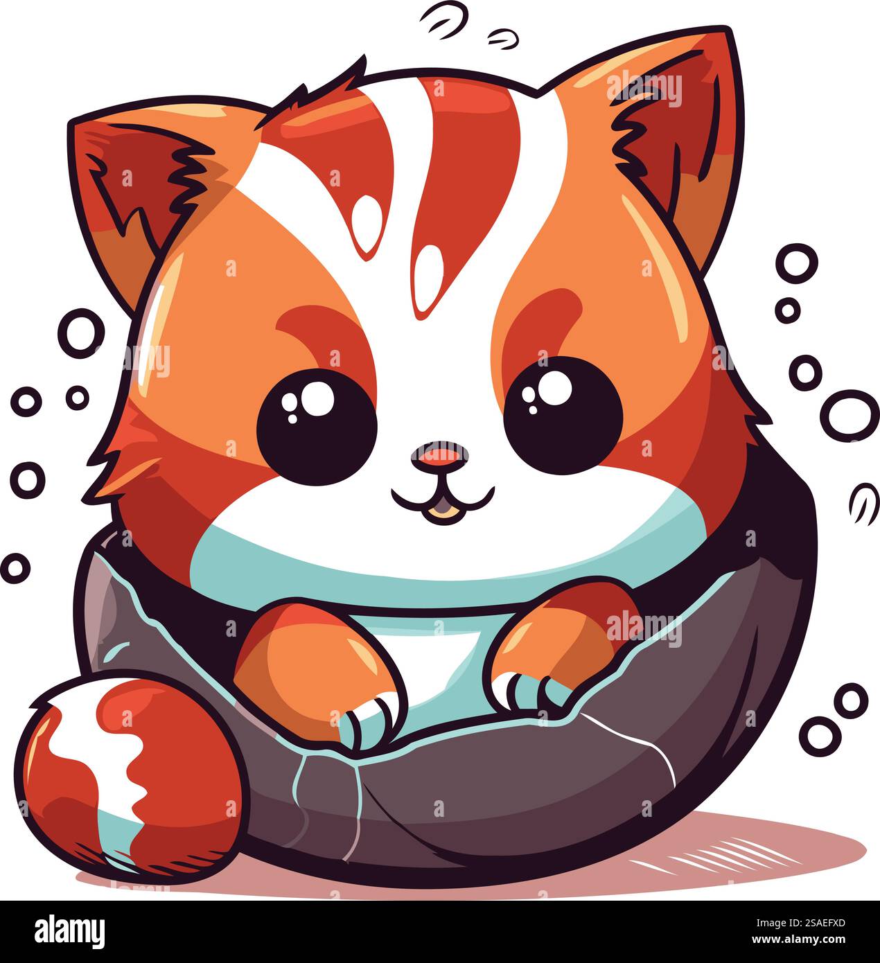 Mignon kawaii petit panda rouge de dessin animé assis dans un pouf Illustration de Vecteur