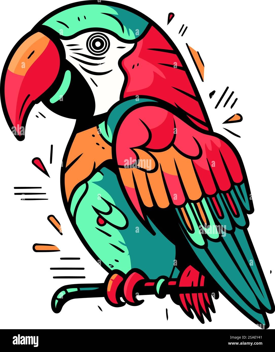 Perroquet coloré isolé sur fond blanc. Illustration vectorielle dans le style de bande dessinée. Illustration de Vecteur