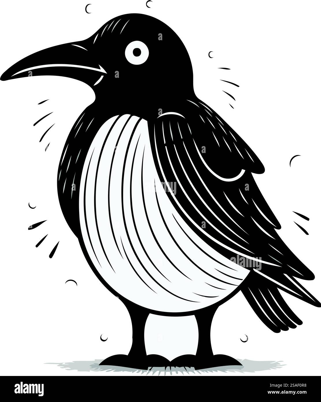 Illustration vectorielle Crow. Mignon corbeau noir et blanc de dessin animé. Illustration de Vecteur