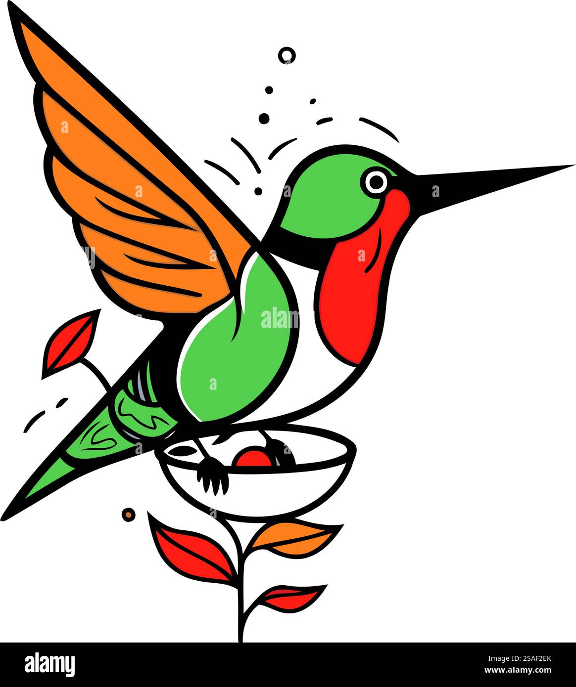 Colibri avec une fleur dans son bec. Illustration vectorielle. Illustration de Vecteur