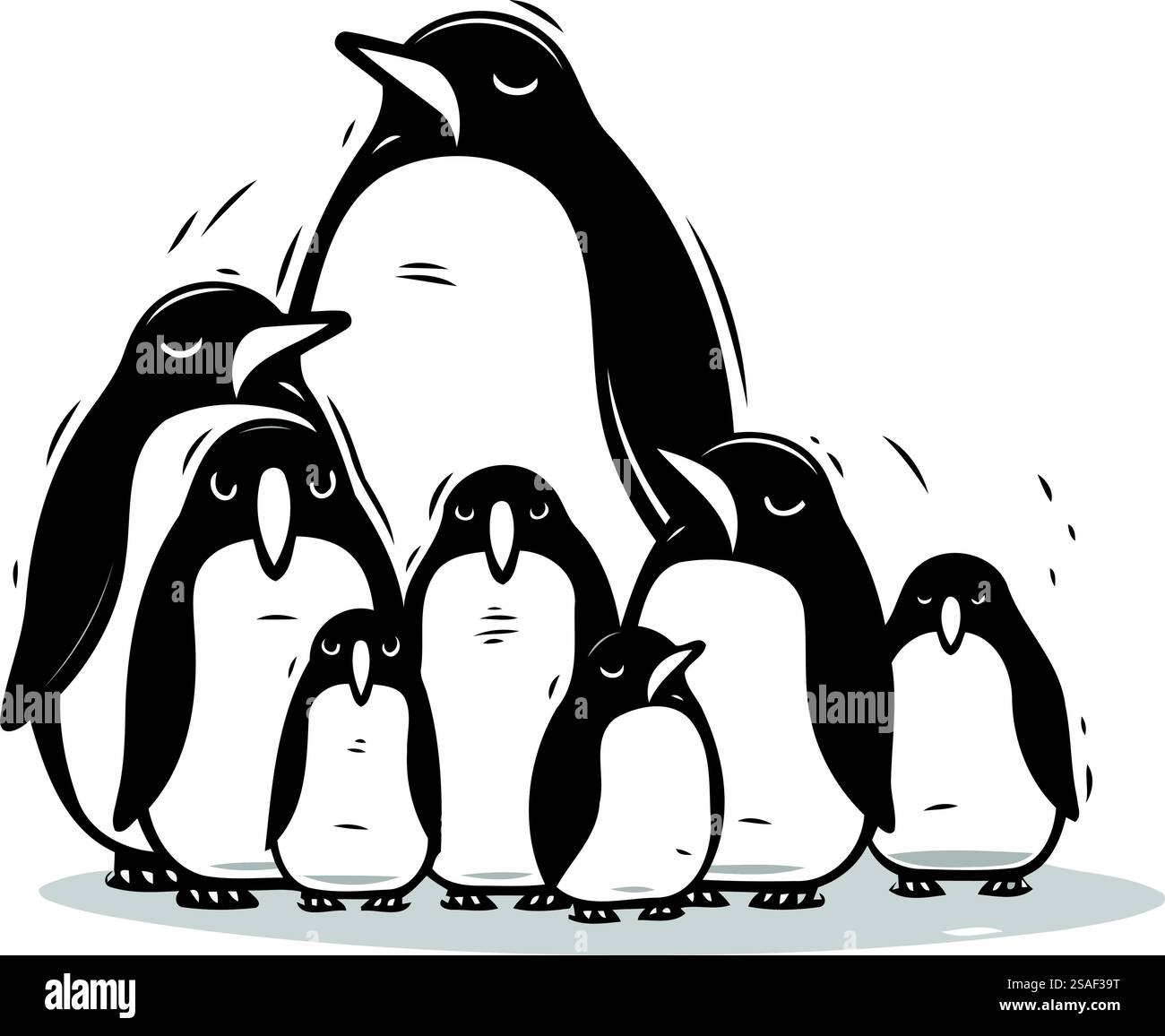 Famille des pingouins. Illustration vectorielle en noir et blanc de pingouins. Illustration de Vecteur