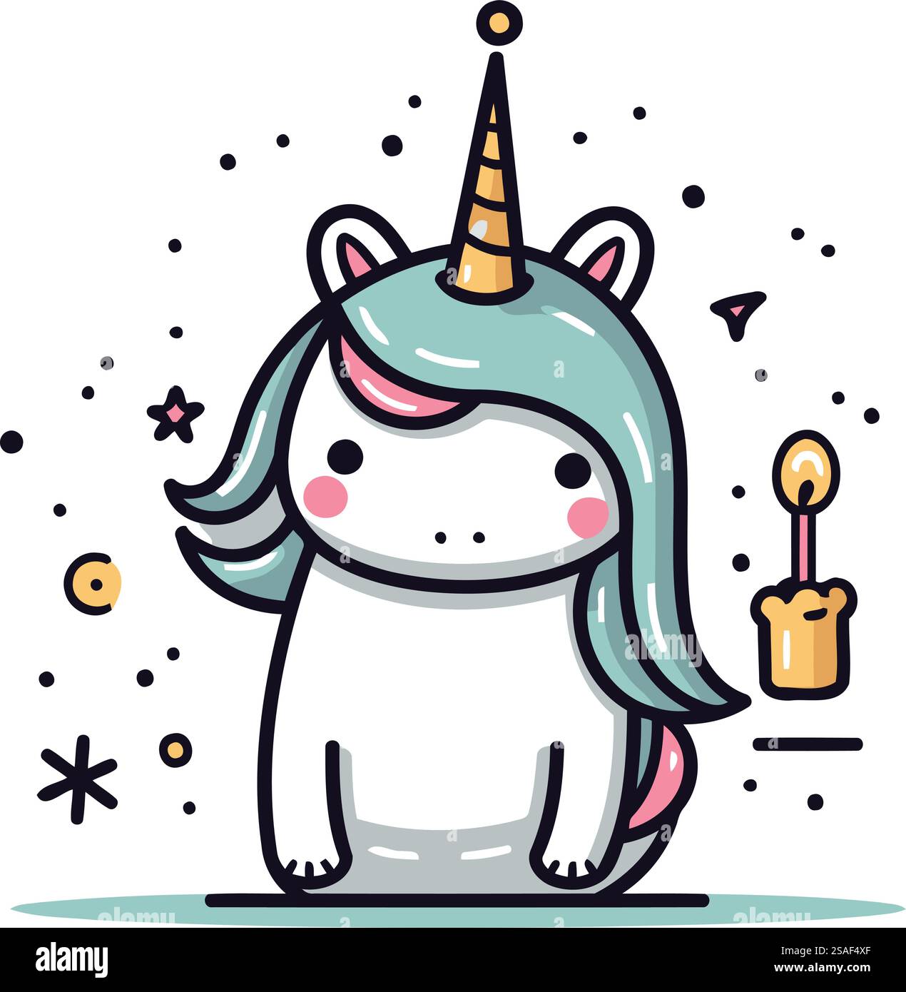 licorne mignonne avec bougie. Illustration vectorielle dans le style plat de dessin animé. Illustration de Vecteur