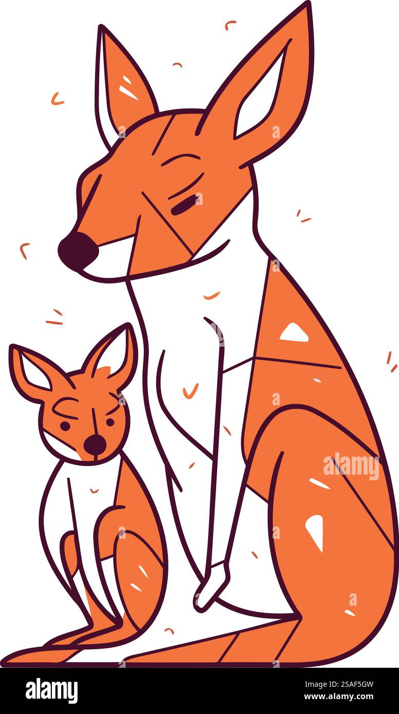 Mignon kangourou de dessin animé avec son bébé. Illustration vectorielle. Illustration de Vecteur