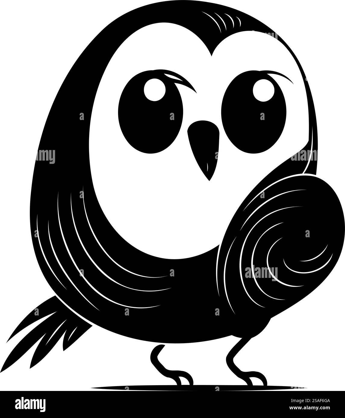 Illustration vectorielle de chouette mignonne. Chouette de dessin animé mignon. Hibou noir et blanc. Illustration de Vecteur