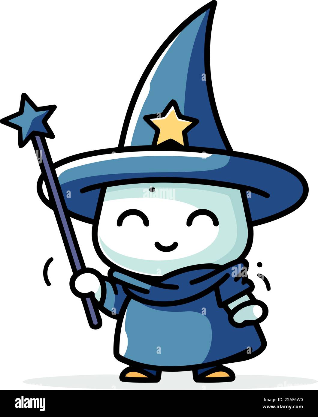 Sorcière avec baguette magique. Illustration vectorielle Halloween. Personnage de dessin animé mignon. Illustration de Vecteur