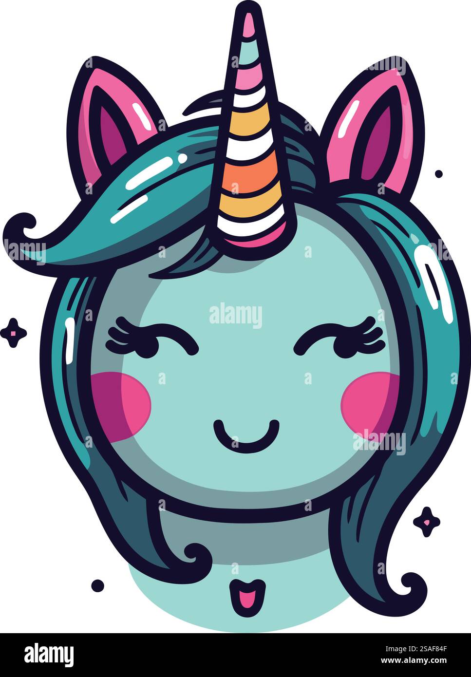 Jolie tête de licorne de dessin animé. Illustration vectorielle d'une tête de licorne mignonne. Illustration de Vecteur