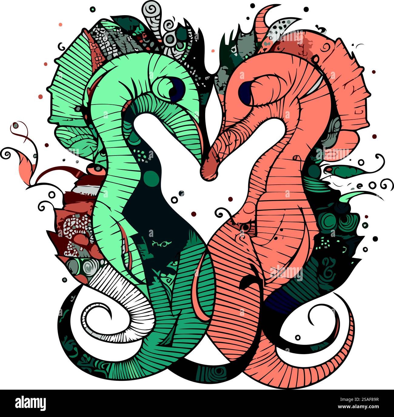 Hippocampe stylisé Zentangle. Illustration vectorielle dessinée à la main Illustration de Vecteur