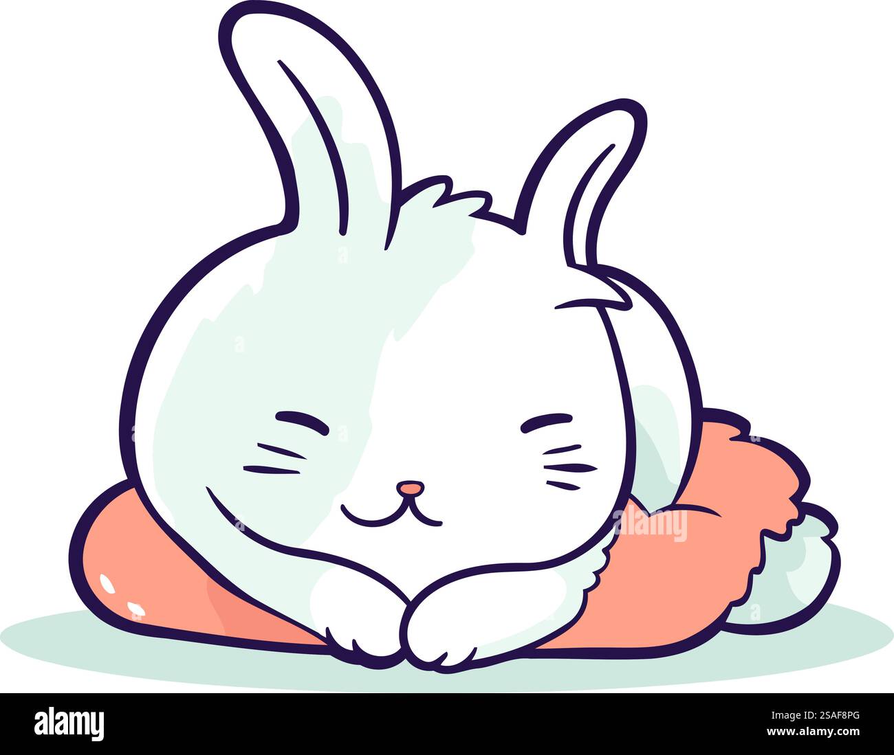 Mignon lapin blanc dormant sur le sol. Illustration de dessin animé vectoriel. Illustration de Vecteur