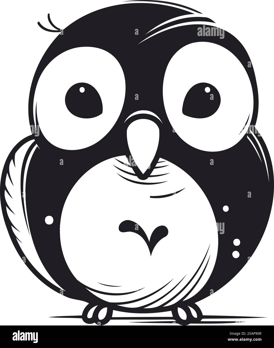 Hibou avec de grands yeux. illustration vectorielle en noir et blanc sur fond blanc Illustration de Vecteur