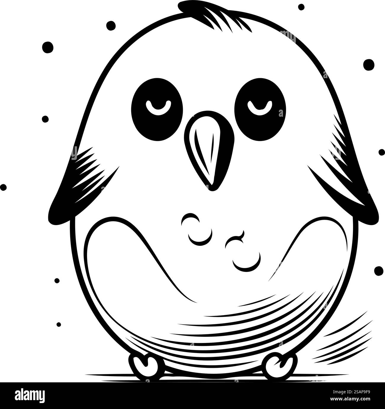 Chouette mignonne. Illustration en noir et blanc isolée sur fond blanc. Illustration de Vecteur