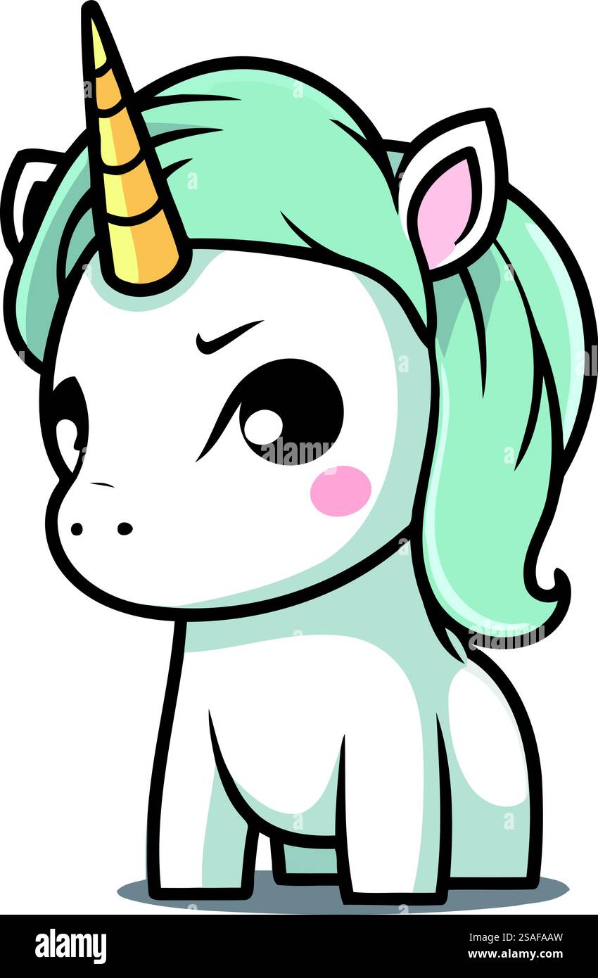 Illustration vectorielle de style dessin animé de personnage de licorne mignon. Isolé sur fond blanc. Illustration de Vecteur