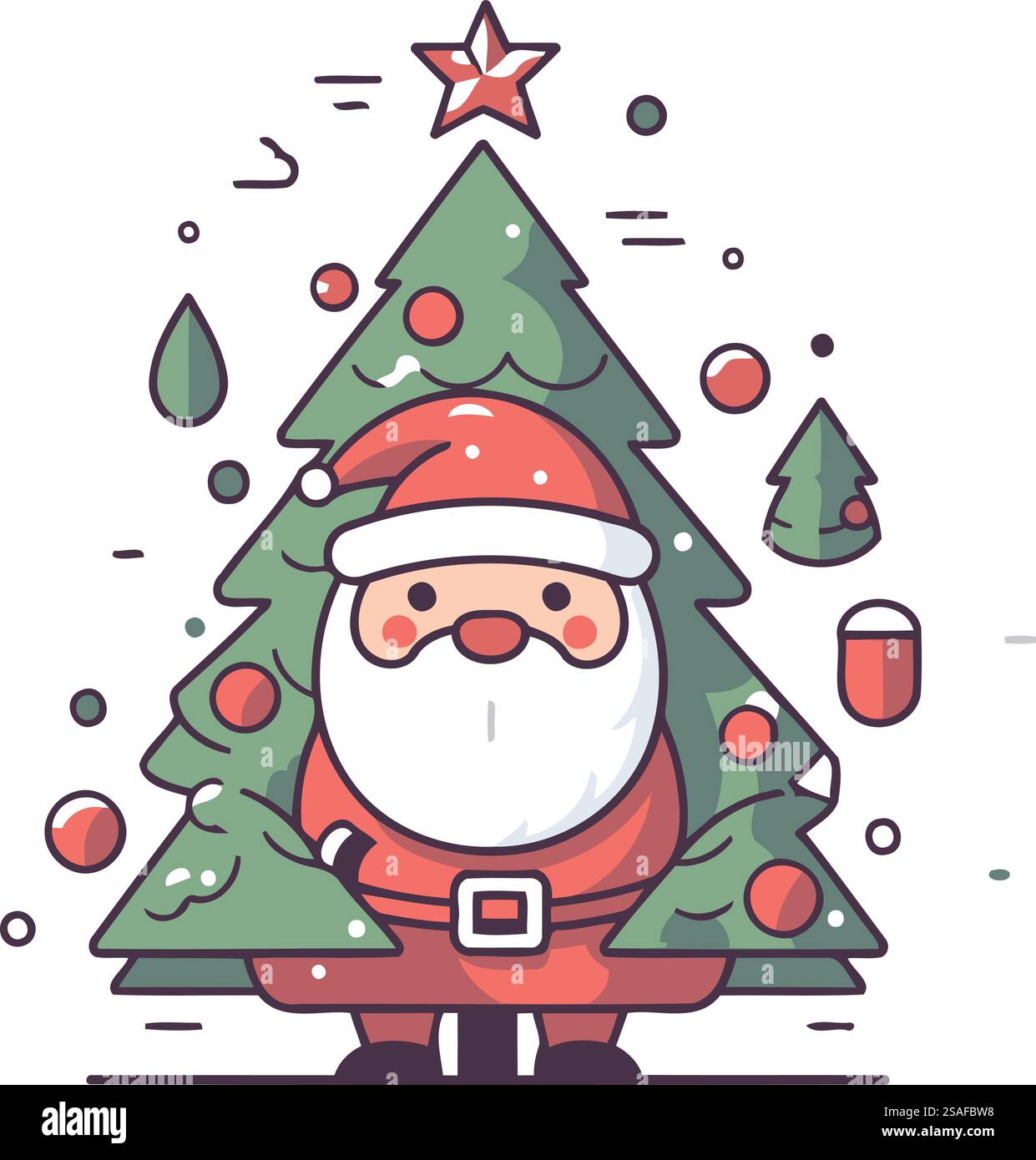 Père Noël avec arbre de Noël. Illustration vectorielle dans le style de ligne fine. Illustration de Vecteur