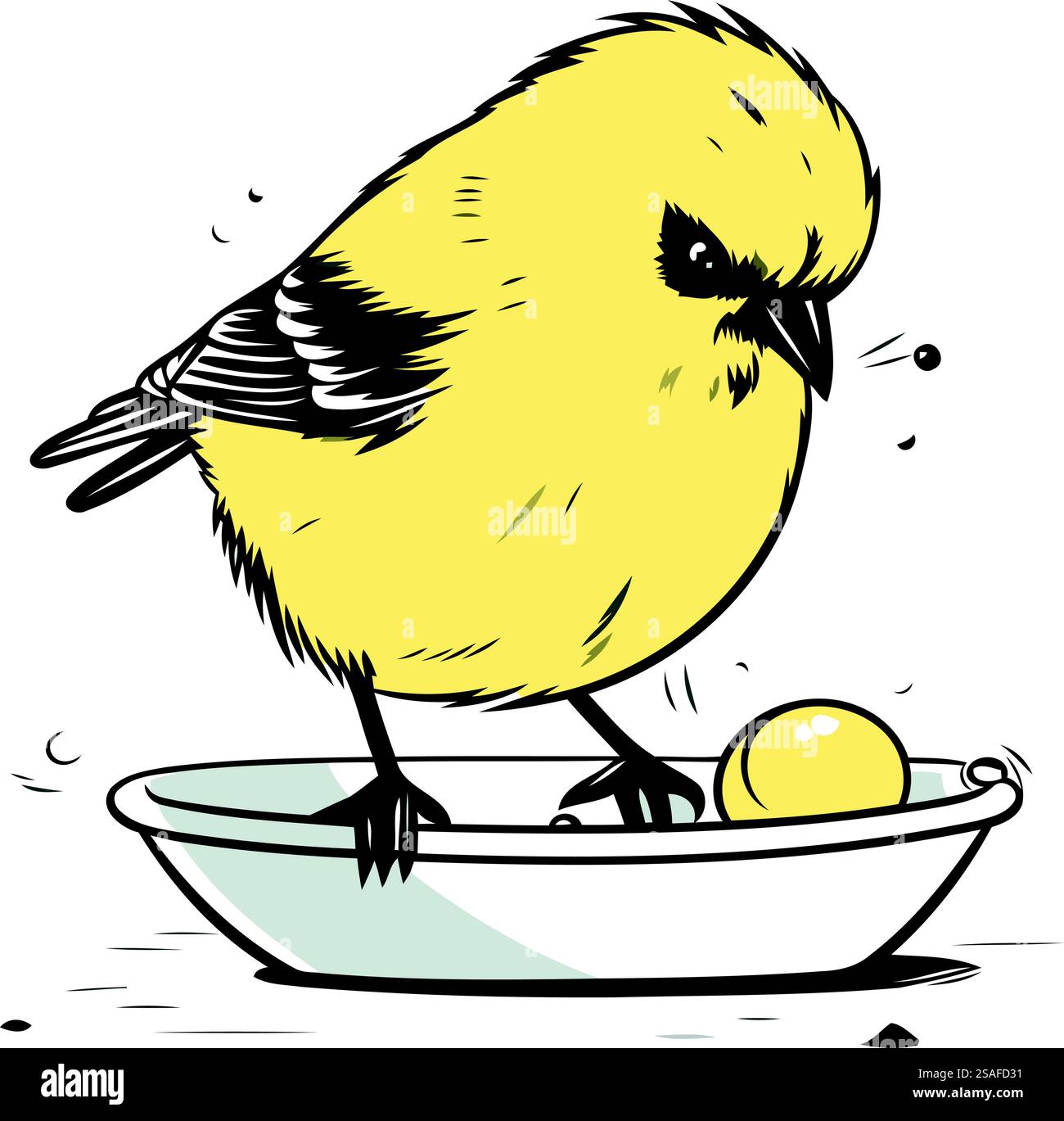 Illustration d'un oiseau jaune avec un oeuf dans son bec Illustration de Vecteur