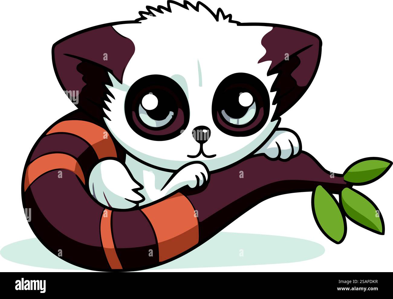 Mignon chaton assis sur une branche d'arbre. Illustration vectorielle. Illustration de Vecteur