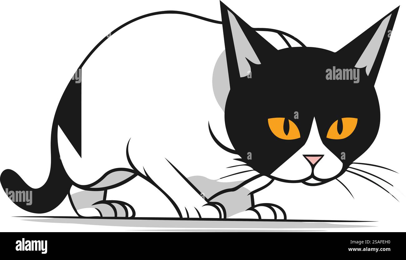 Chat noir et blanc avec un couteau dans ses pattes. Illustration vectorielle. Illustration de Vecteur