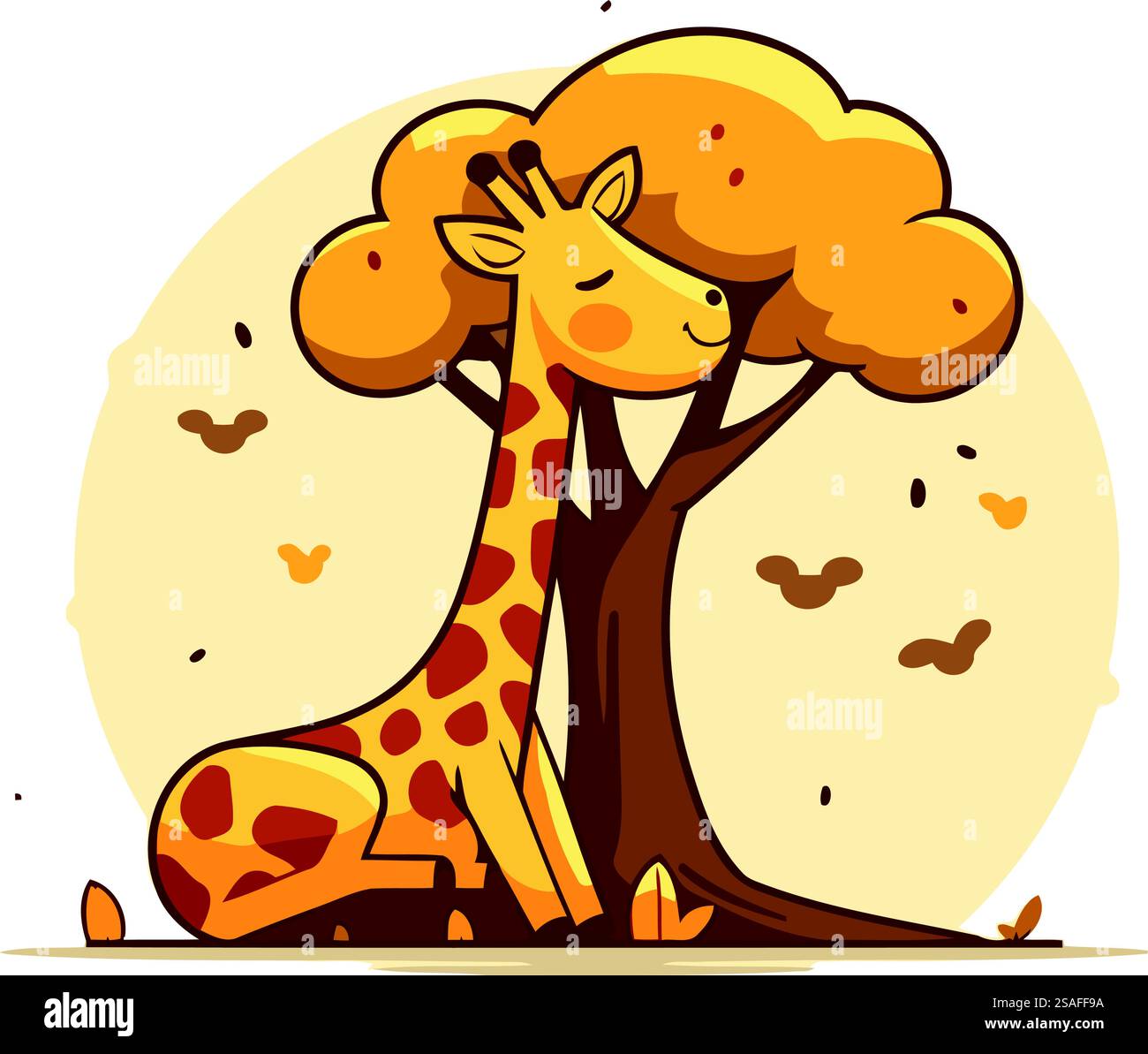 Girafe assise sous un arbre. Illustration vectorielle dans le style de bande dessinée. Illustration de Vecteur Girafe assise sous un arbre. Illustration vectorielle dans le style de bande dessinée. Illustration de Vecteur