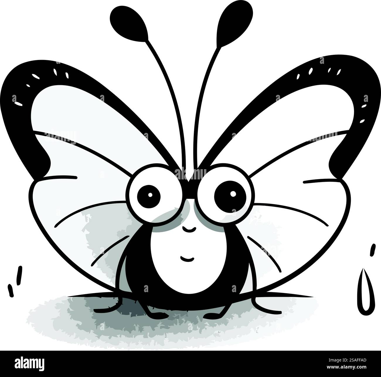 Personnage de dessin animé papillon. Illustration vectorielle en noir et blanc. Illustration de Vecteur