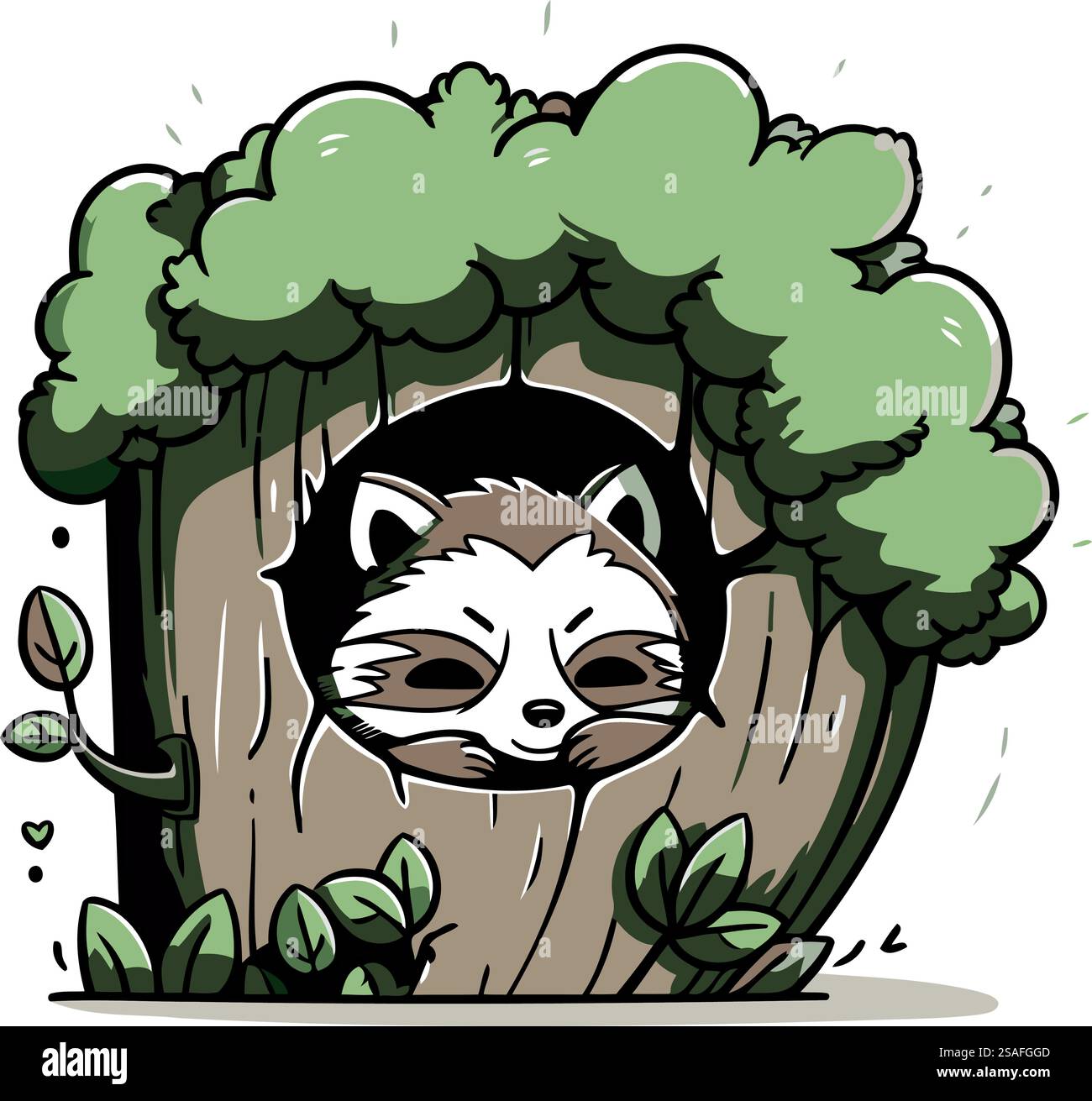 Illustration vectorielle d'un raton laveur dans un trou dans un arbre. Illustration de Vecteur Illustration vectorielle d'un raton laveur dans un trou dans un arbre. Illustration de Vecteur