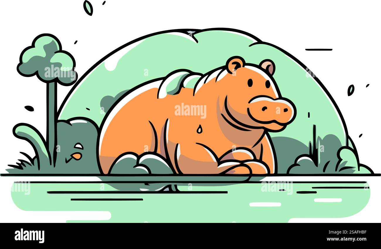 Hippopotames dans le parc. Illustration vectorielle dans le style de bande dessinée Illustration de Vecteur