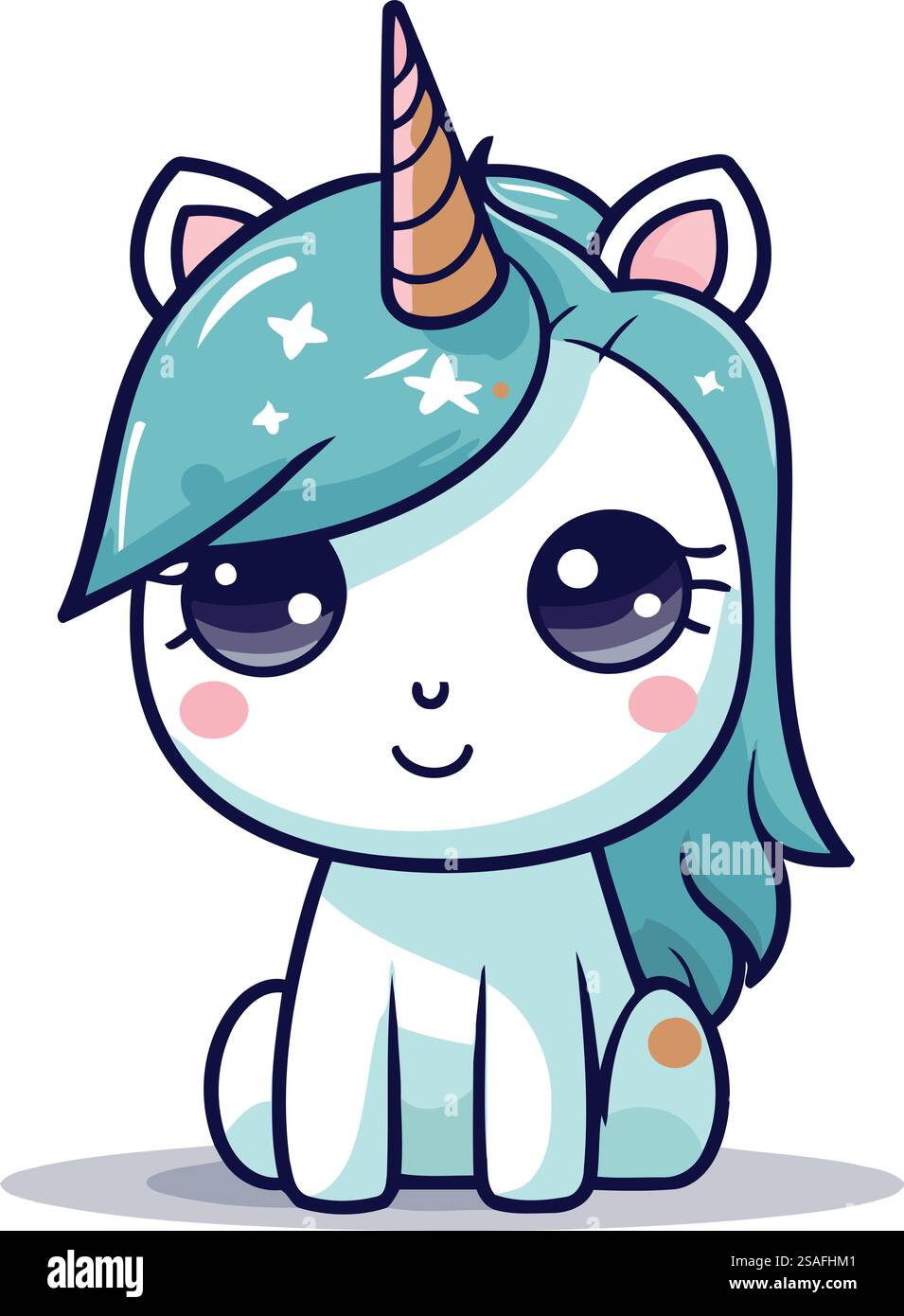 licorne mignonne avec les yeux bleus. Illustration vectorielle dans le style de bande dessinée. Illustration de Vecteur