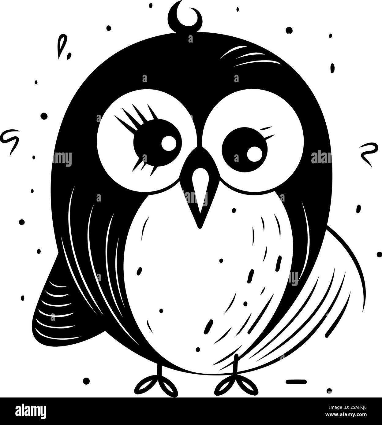 Chouette de dessin animé mignon. Illustration vectorielle en noir et blanc isolée sur fond blanc. Illustration de Vecteur