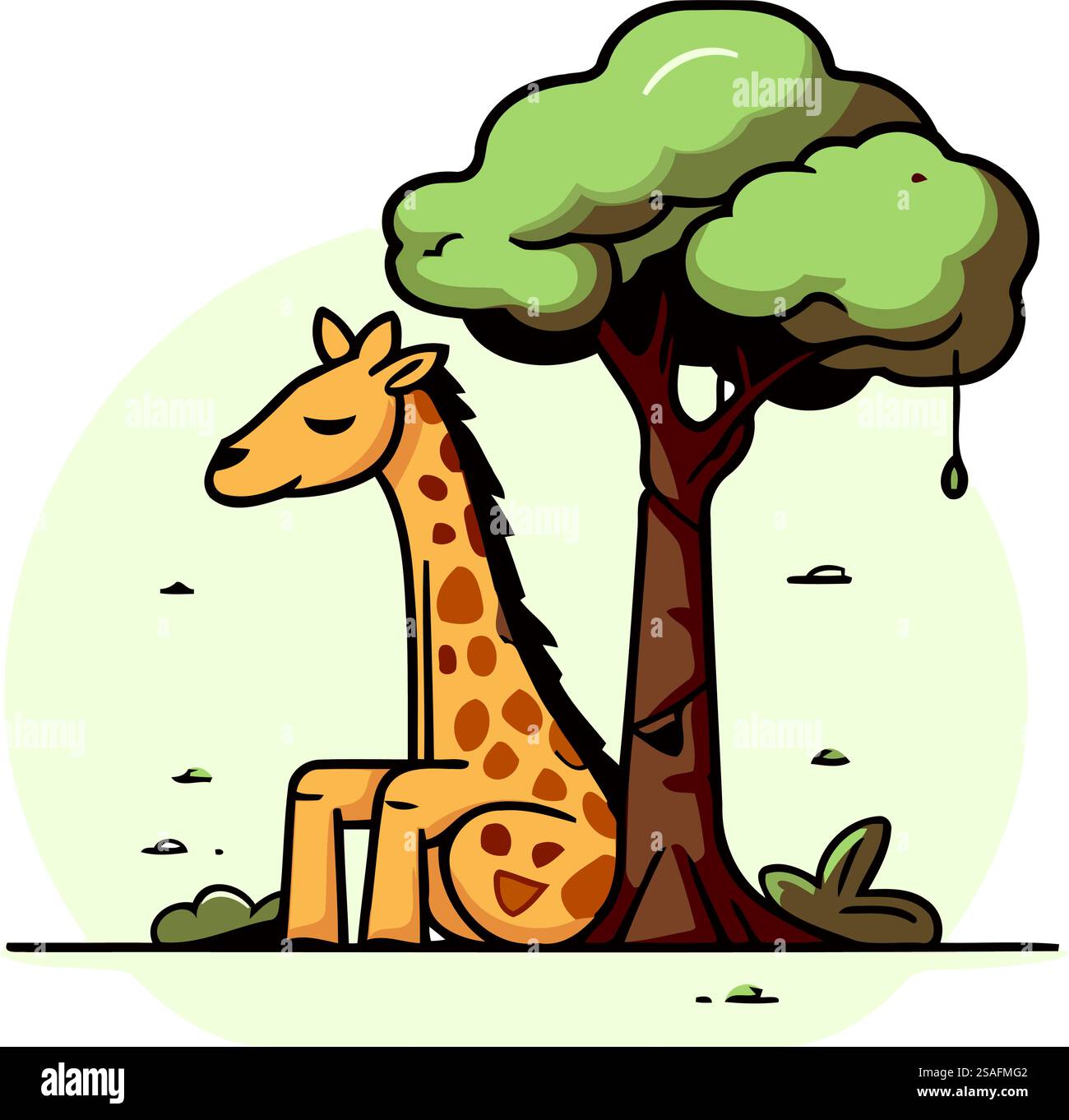 Girafe assise sous un arbre. Illustration vectorielle dans le style de bande dessinée. Illustration de Vecteur Girafe assise sous un arbre. Illustration vectorielle dans le style de bande dessinée. Illustration de Vecteur