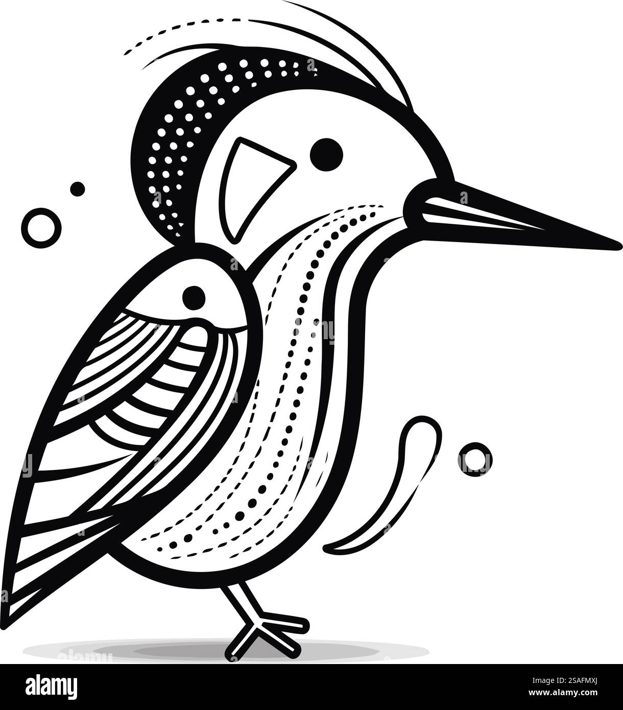 Oiseau de dessin animé mignon. Illustration vectorielle en noir et blanc pour livre de coloriage. Illustration de Vecteur