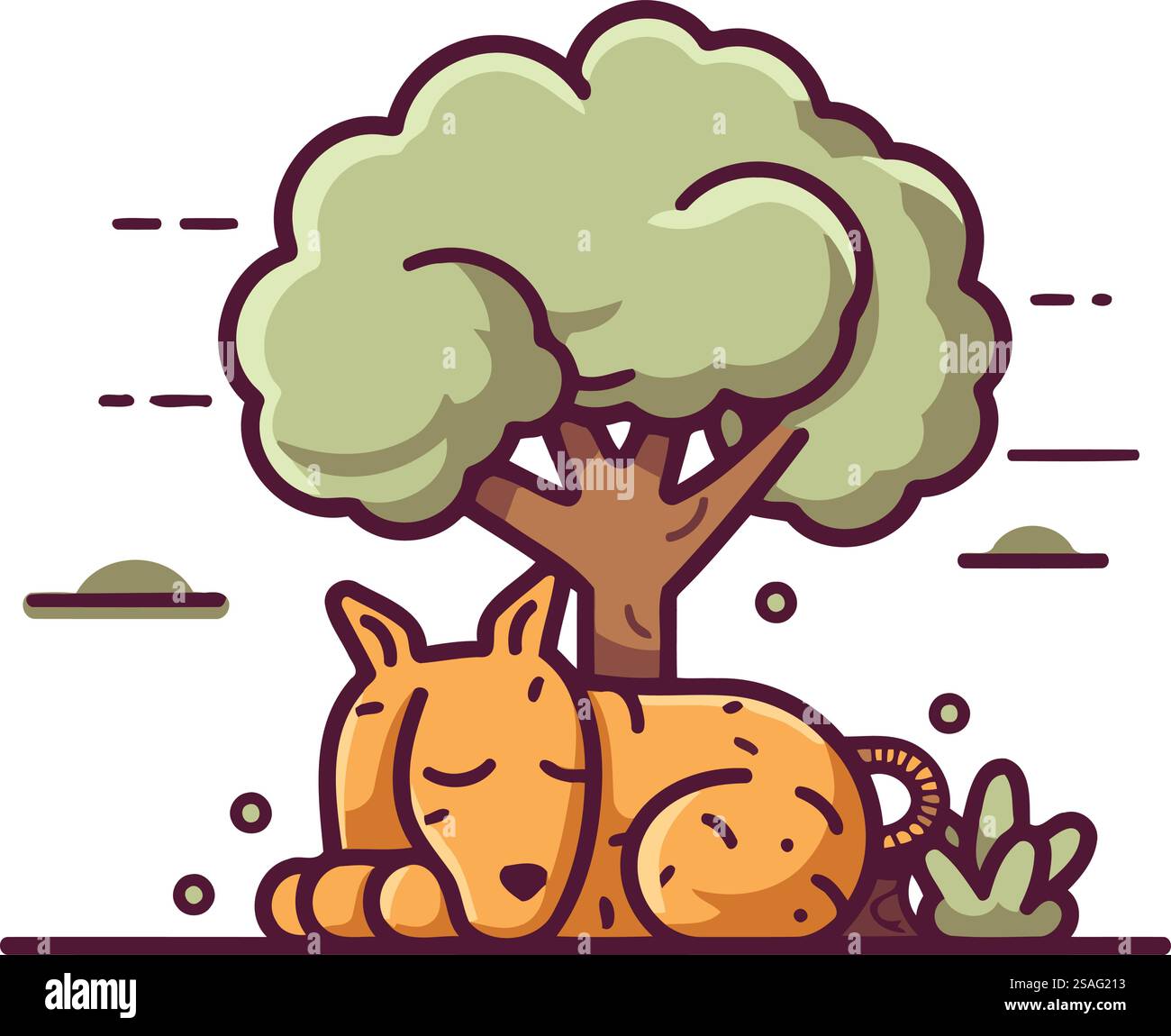Mignon chat dormant sous un arbre. Illustration vectorielle dans un style linéaire. Illustration de Vecteur Mignon chat dormant sous un arbre. Illustration vectorielle dans un style linéaire. Illustration de Vecteur