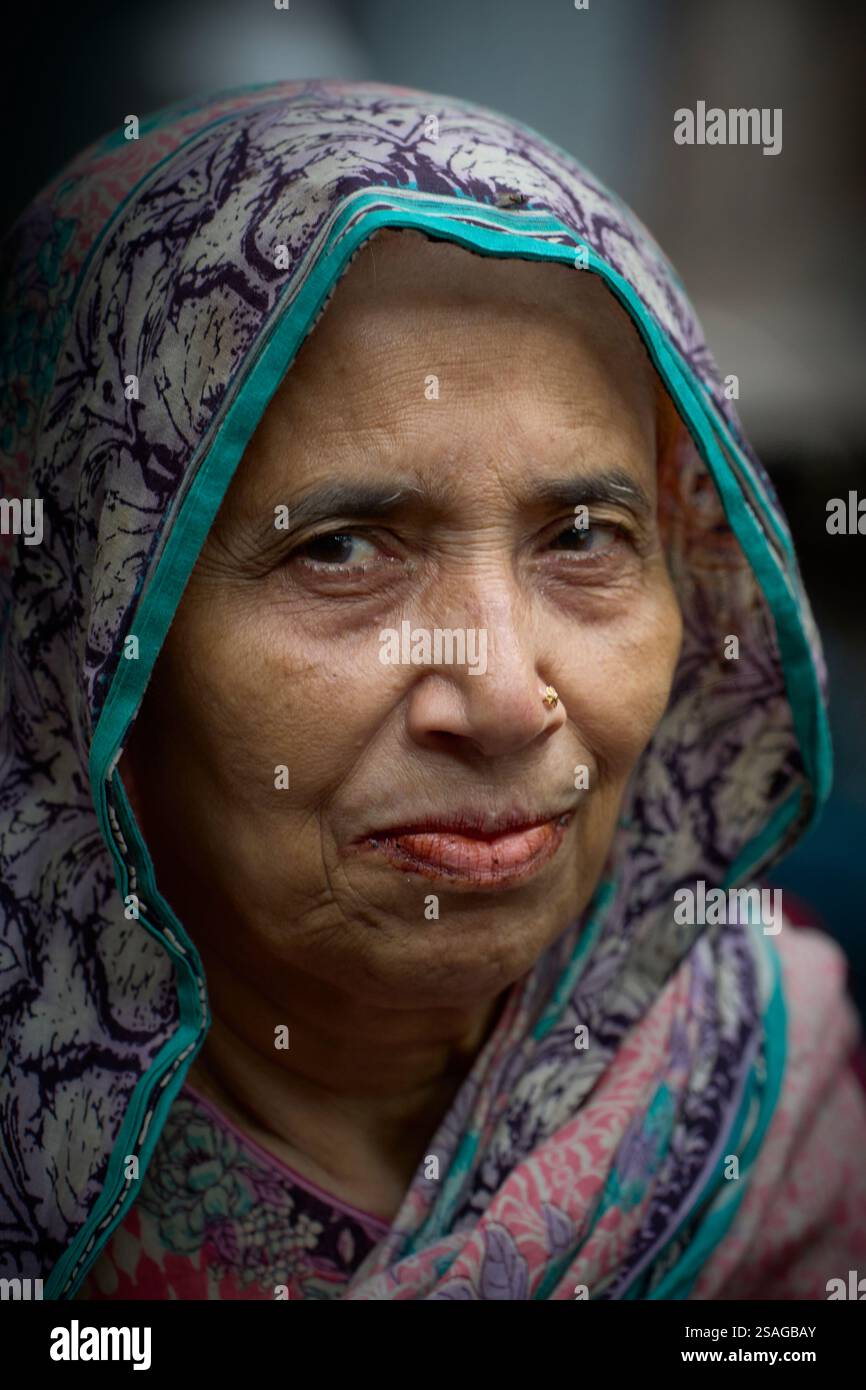 Une femme dans le village de Batabhog, près de Srinagar, au Bangladesh. Banque D'Images