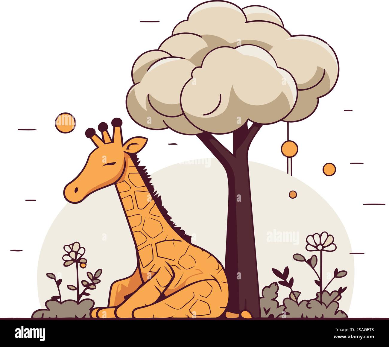 Girafe dans un arbre. Illustration vectorielle dans le style plat. Illustration de Vecteur