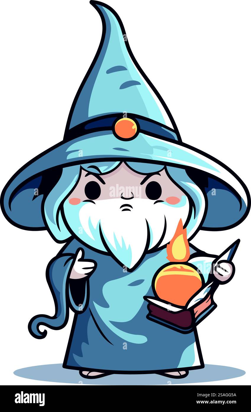 Personnage de bande dessinée de sorcière avec livre et bougie. Illustration vectorielle Halloween. Illustration de Vecteur