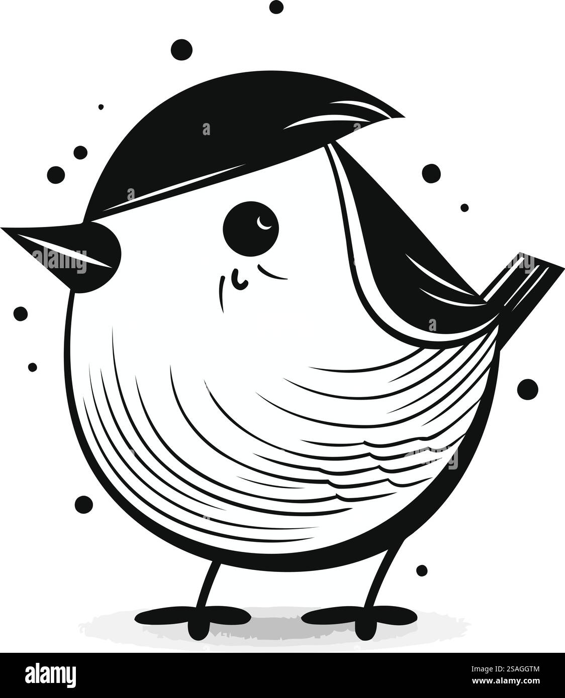 Oiseau mignon dans une casquette. Illustration vectorielle en noir et blanc. Illustration de Vecteur